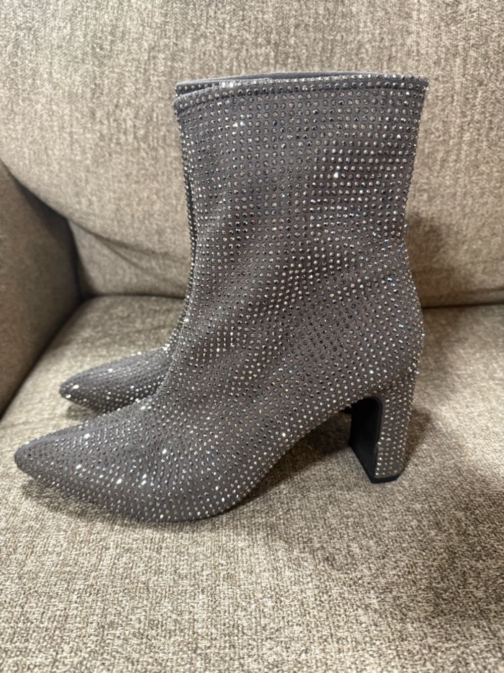 a new day Gray Crystal-Embellished Pointed Toe Ankle Boots